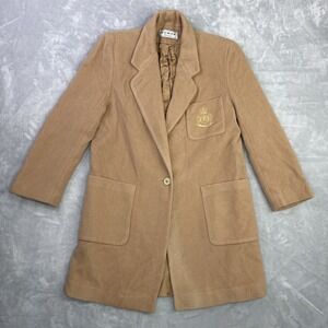 vintage Dumas tan wool Coat 100% Wool with a chest patch Women's Sz 8 Made In US